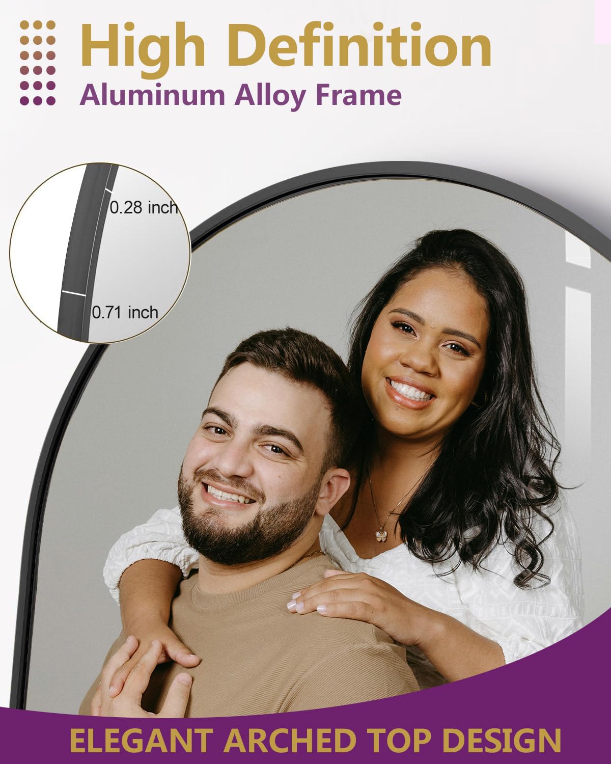 DMWOODFL 71"x26" Arched Full-Length Mirror with Explosion-Proof HD Glass – Oversized Floor or Wall-Mounted Full Body Mirror for Bedroom, Living Room, and Cloakroom (Black) DMWOODFL