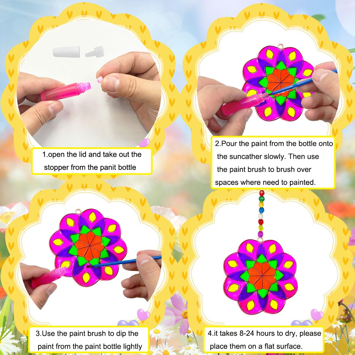 30 Sets Suncatcher Kit Mandala Suncatchers Window Art Paint Sun Catcher DIY Craft Kits Flower Suncatcher Kit for Summer Decoration Classroom Home Activity Art Project Birthday Party Favors AUEKIV