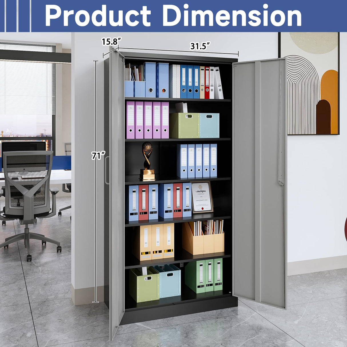 Anxxsu Metal Garage Storage Cabinet, 71" Locking Storage Cabinet with 2 Doors and 4 Adjustable Shelves, Lockable Metal Cabinet for Office,Home,Garage,Gym,School(Gray Black) Anxxsu