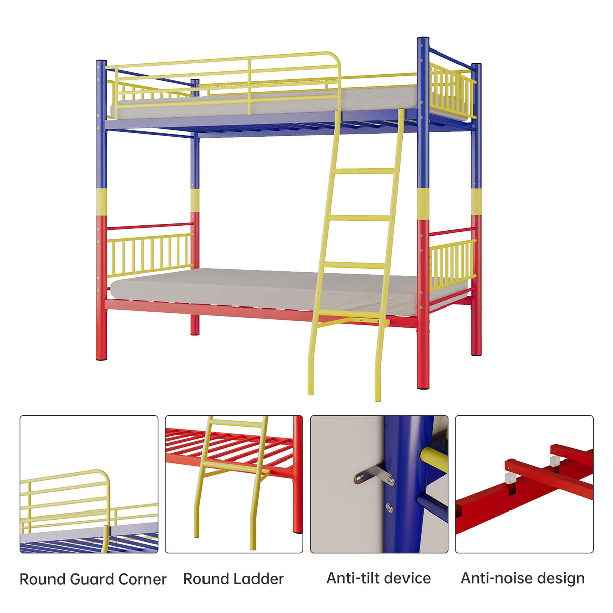 AUEYTVR Metal Bunk Bed Twin Over Twin,Twin Over Full Bunk Bed,Bunk Bed Full Over Full,Twin Bunk Beds for Kids with Safety Guardrail and Convertible Bunk Bed Design,Steel Bed for School, Bedroom AUEYTVR