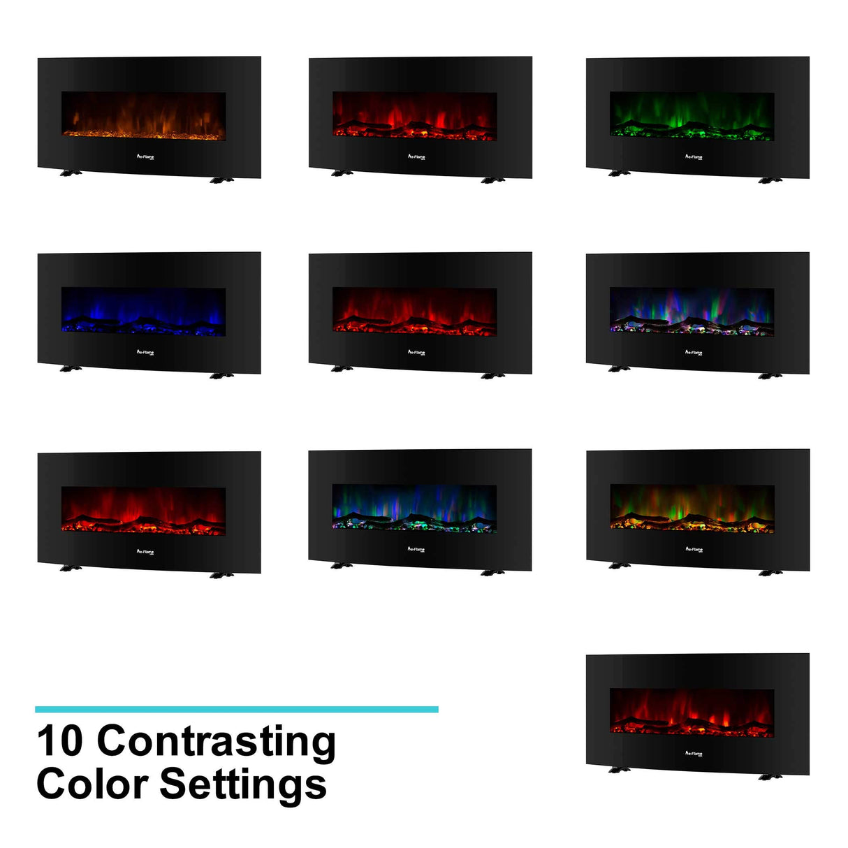 e-Flame USA Sundance Curved Wall Mounted or Freestanding LED Electric Fireplace with Remote - Adjustable, Timer, Remote - 48-inch e-Flame USA