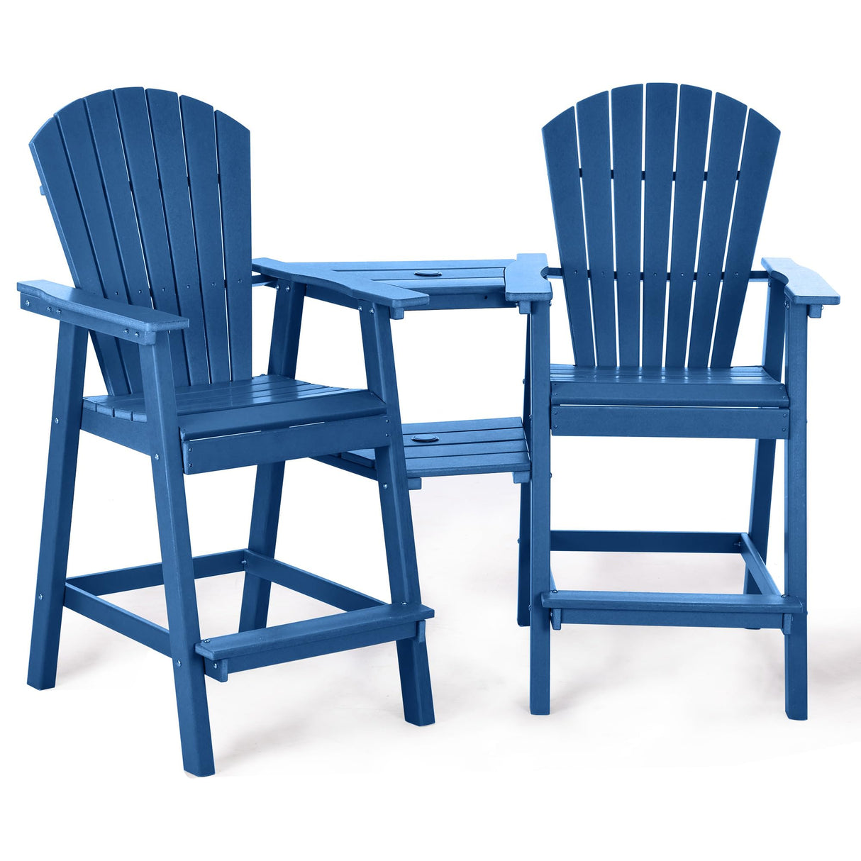 NAVINE Tall Adirondack Chairs Set of 2, HDPE Balcony Chair with Double Connecting Tray, Weather Resistant Outdoor Adirondack Bar Stools for Patio, Deck, Patio, Backyard, Balcony.(Navy Blue) NAVINE