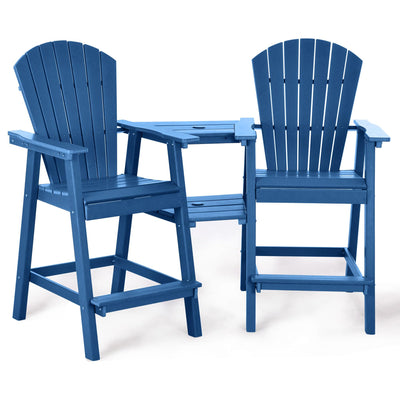 NAVINE Tall Adirondack Chairs Set of 2, HDPE Balcony Chair with Double Connecting Tray, Weather Resistant Outdoor Adirondack Bar Stools for Patio, Deck, Patio, Backyard, Balcony.(Navy Blue)