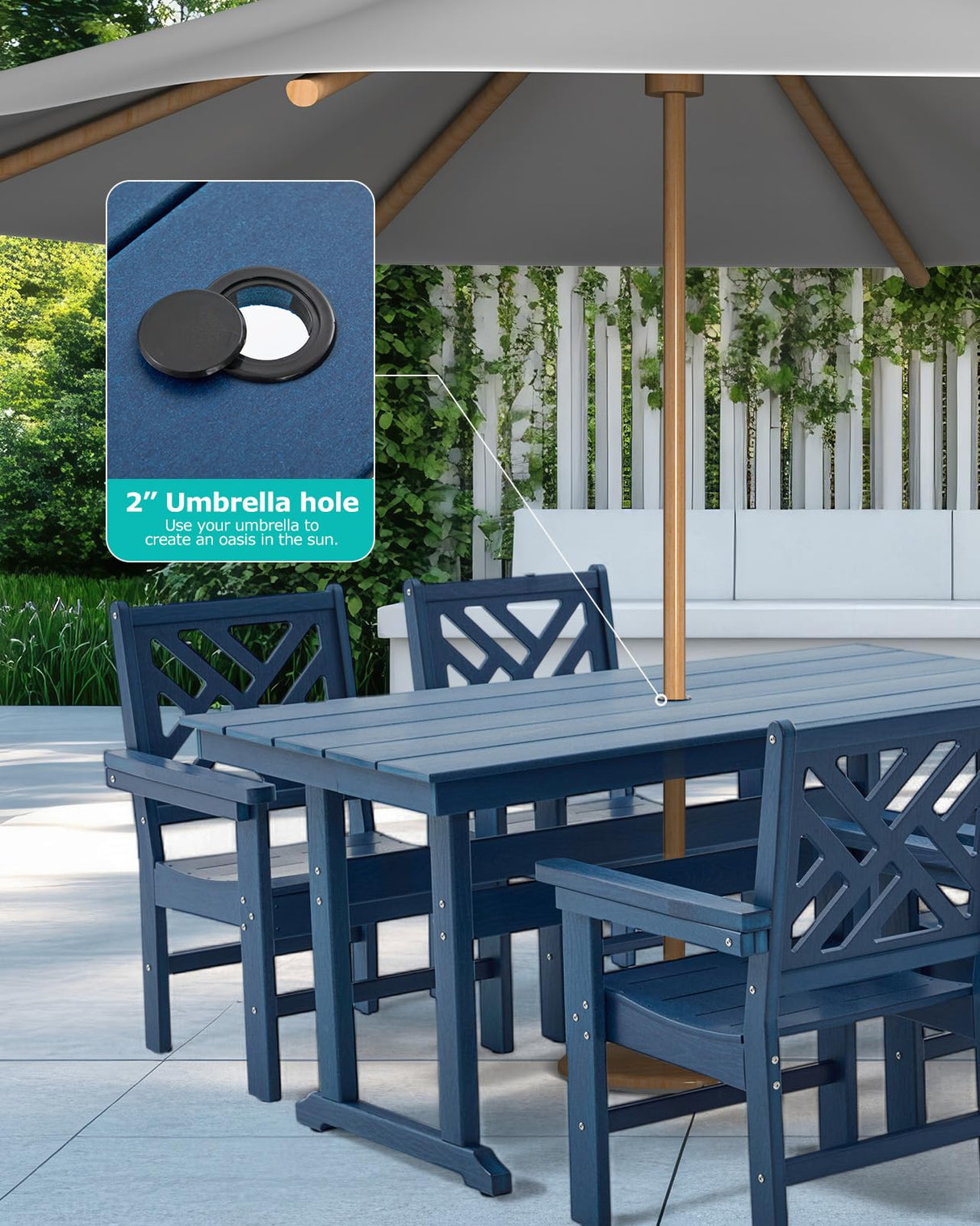 AXMOLM 10 Piece HDPE Outdoor Dining Set for 8, Patio HDPE Furniture Set with 2 Table and Umbrella Hole, Outdoor Table and Chairs for Garden, Poolside, Backyard, Deck AXMOLM