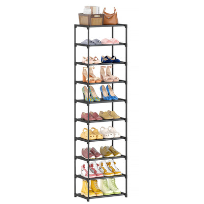 Autonomier 10 Tier Tall Shoe Rack, Non-Woven Fabrics Compact Narrow Shoe Stand Shelf, Vertical Small Space Saving Storage Organizer for Closet Floor, Front Door Entrance, Entryway, Black