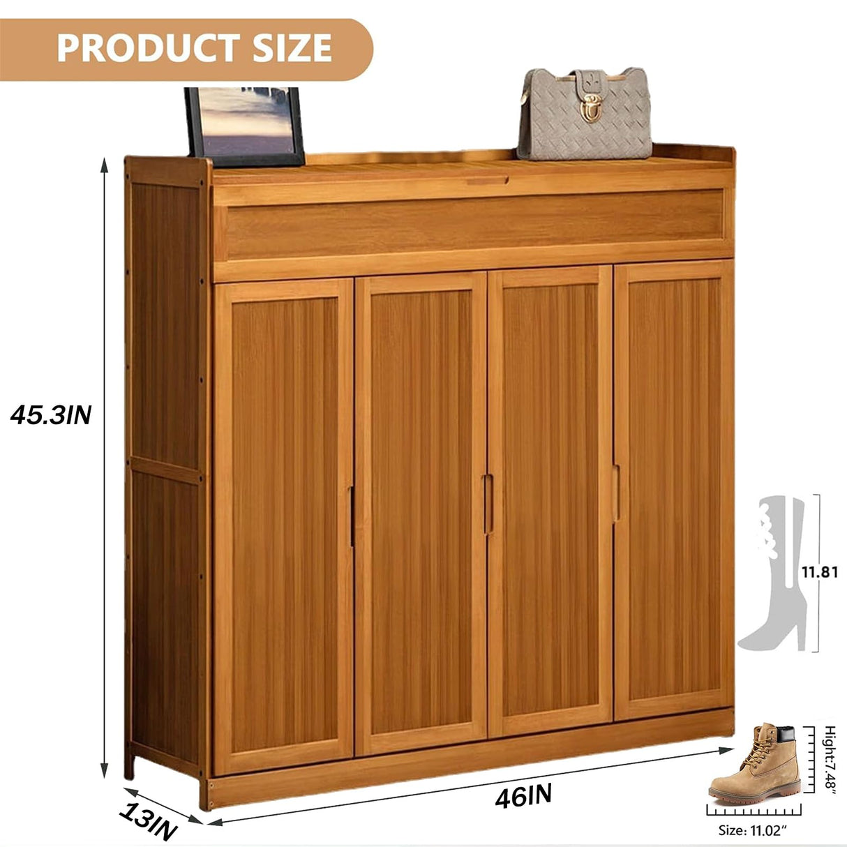 ADOREMHY Bamboo Shoe Storage Cabinet with Flip Door, 7 Tier Freestanding Shoes Heels Sneakers Shoe Rack Shelf for 36-40 Pairs, Entryway Shoe Cabinet with 2 Folding Doors for Hallway Living Room ADOREMHY