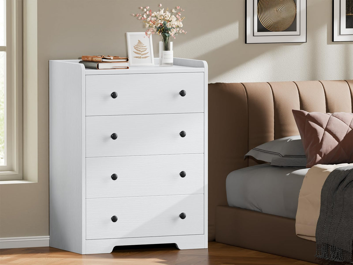 Furnulem 4-Drawer Dresser for Bedroom - White Wood Chest of Drawers Closet Storage Cabinet Organizer for Bedroom, Living Room, Hallway & Office Furnulem