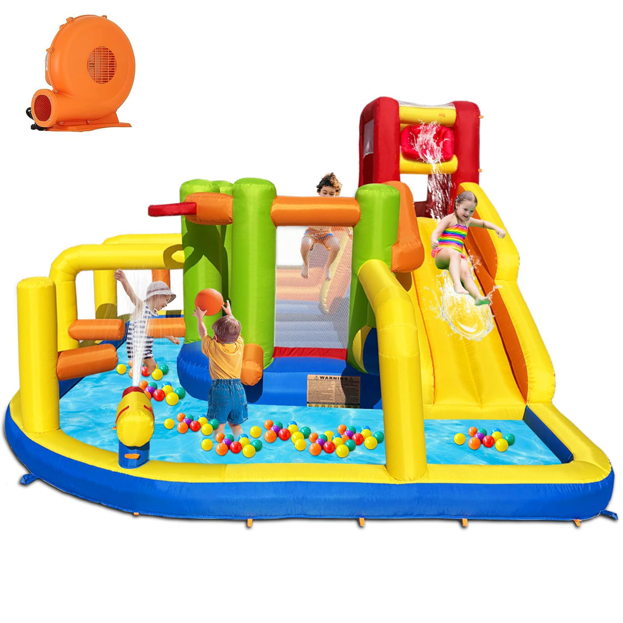 Umbalir Inflatable Obstacle Bounce House, Kids Bounce House Water Park with Water Slides, Surprise Dump Bucket, Obstacles,Jumping, Tunnels, Climbing,Water Cannon, and Ball Shooting Frame Umbalir