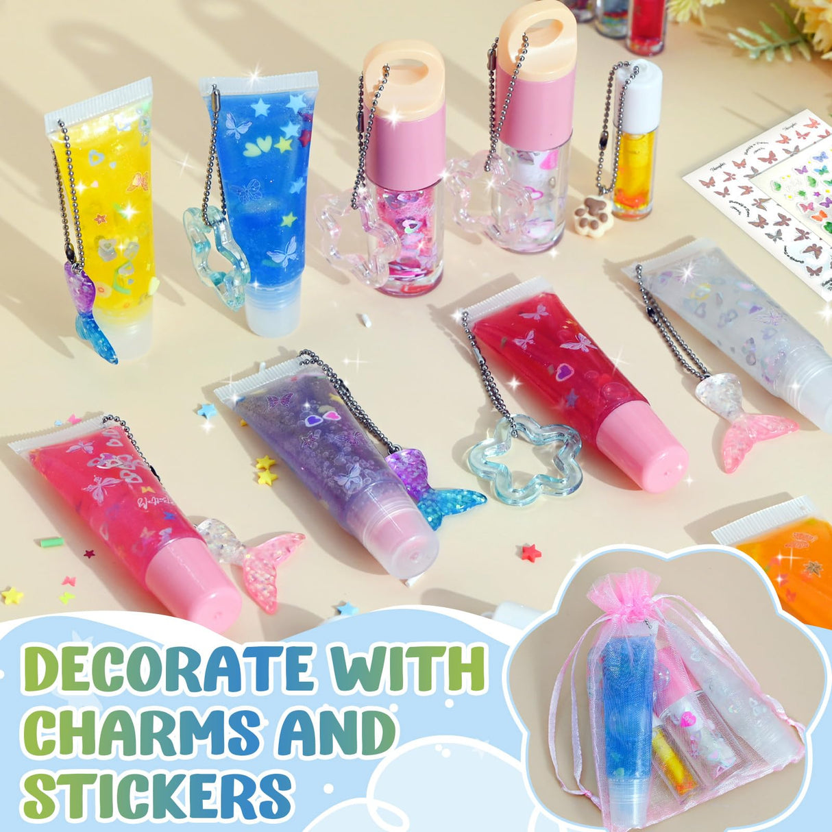 Make Your Own Lip Gloss Kit, JCOOS Lip Gloss Making Kit, 94PCS Fun Keychain DIY Lipgloss Sets for Girls, Flavored Moisturizing Glitter Lip Kit, Kids Lip Gloss, Tween Girls Trendy Stuff Christmas Gifts Jcoos