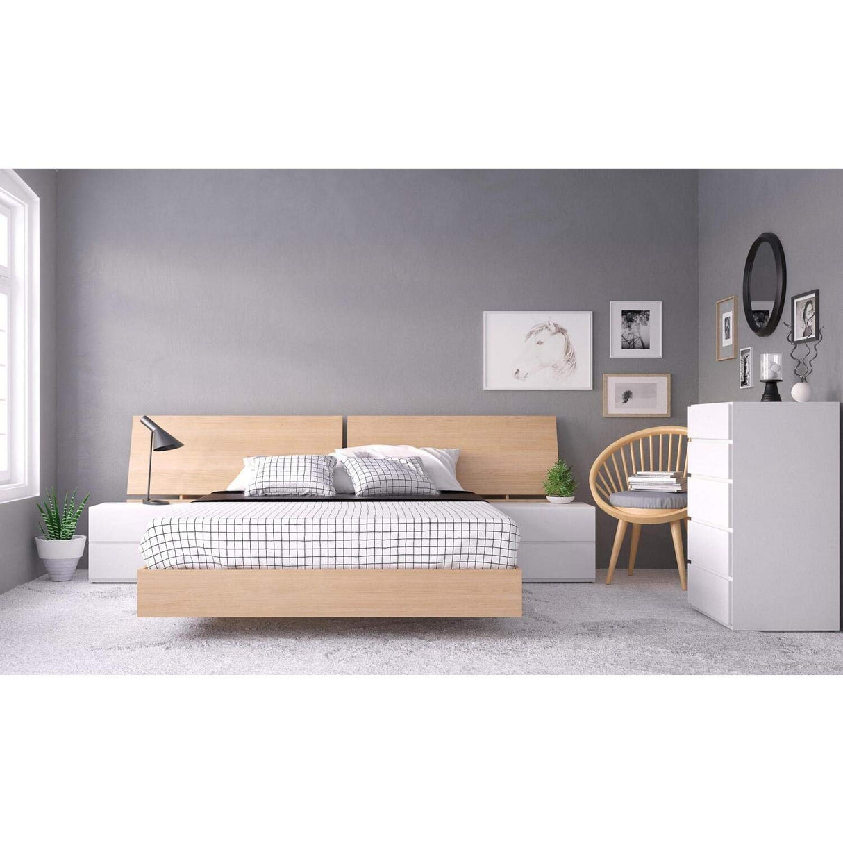 Nexera Floating Platform Bed Frame - Queen Size in Natural Maple Nexera