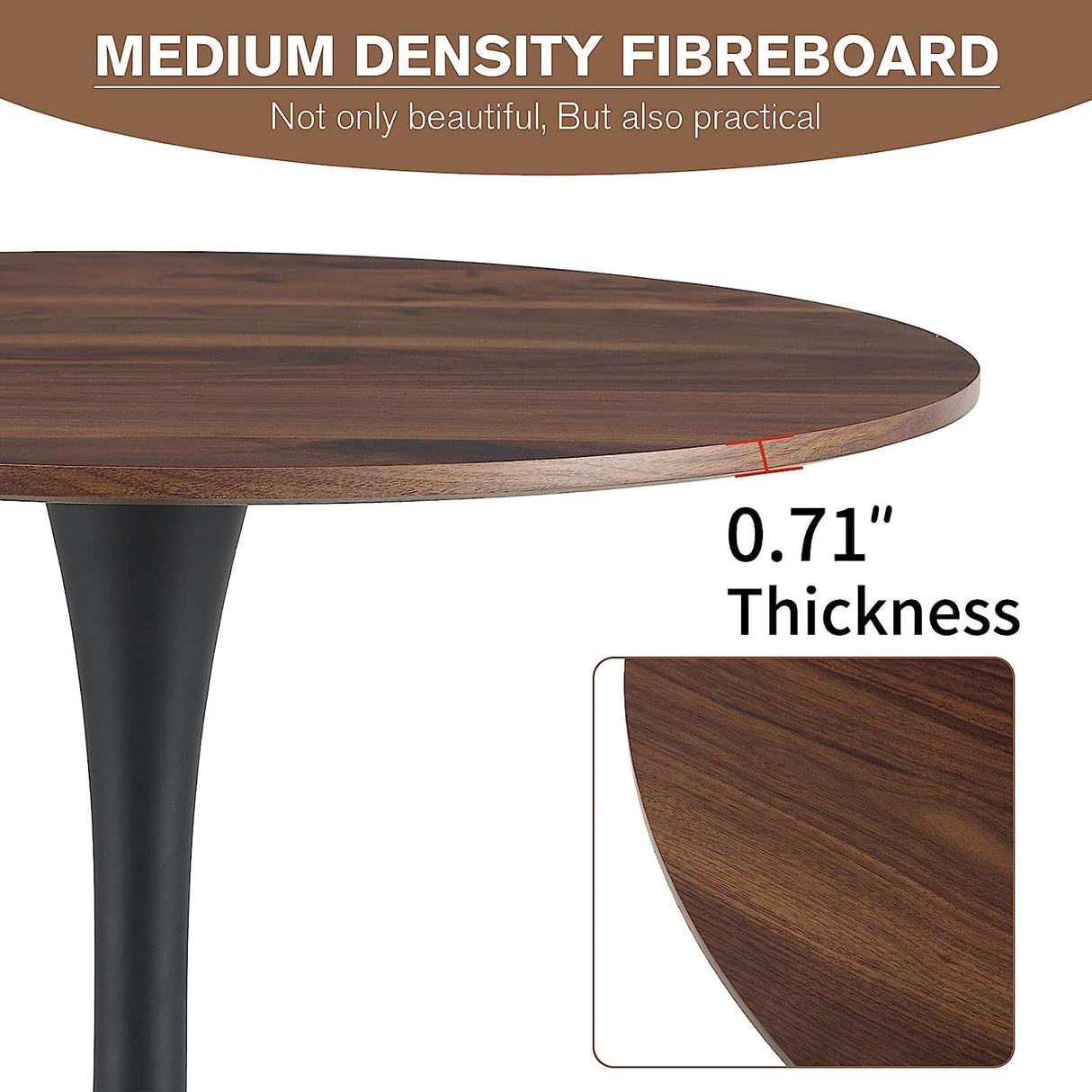 yotomaki 31.5" Round Dining Table for 2-4 People with Walnut Tabletop,Mid-Century Walnut Tulip Kitchen Table, Pedestal Base Table for Small Space Home Office Living Room yotomaki