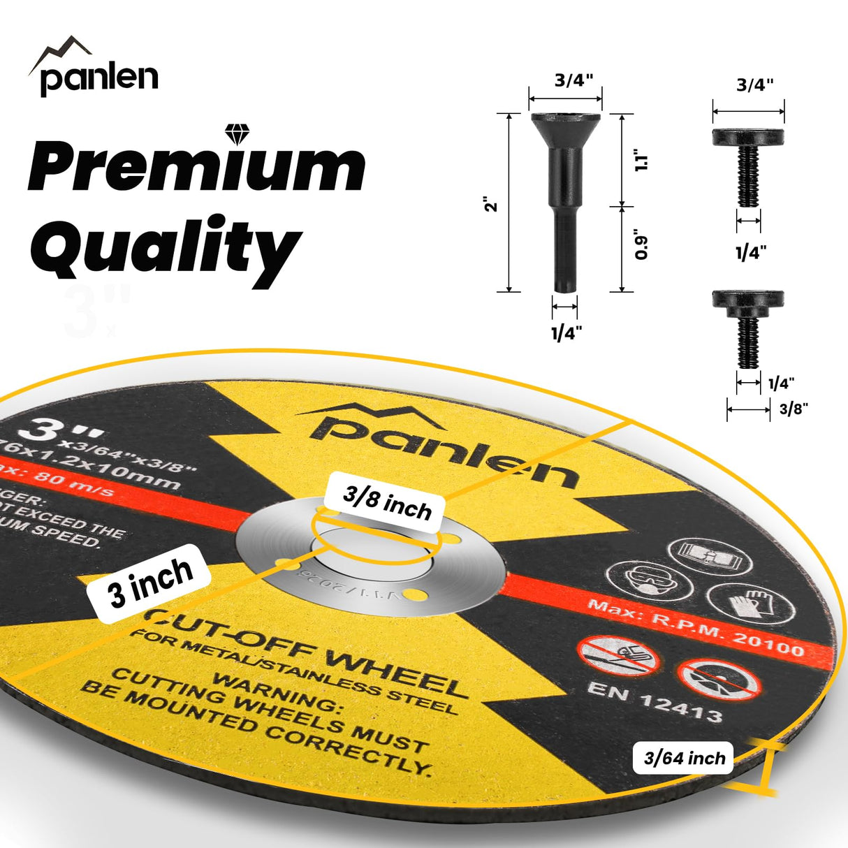 Panlen 3inch 10 Pack Die Grinder Cutting Disc and Mounting Mandrel Kit 1/4" 3/8" Arbor panlen
