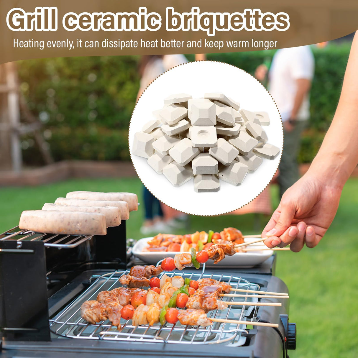 Baquler 100 Pcs Barbecue Briquettes Gas Grill Ceramic Briquettes Grill Bricks Replacement Parts Reusable Ceramic BBQ Bricks Evenly Heated Gas Grill Briquettes for Baker Chef BBQ Gas Grill Baquler