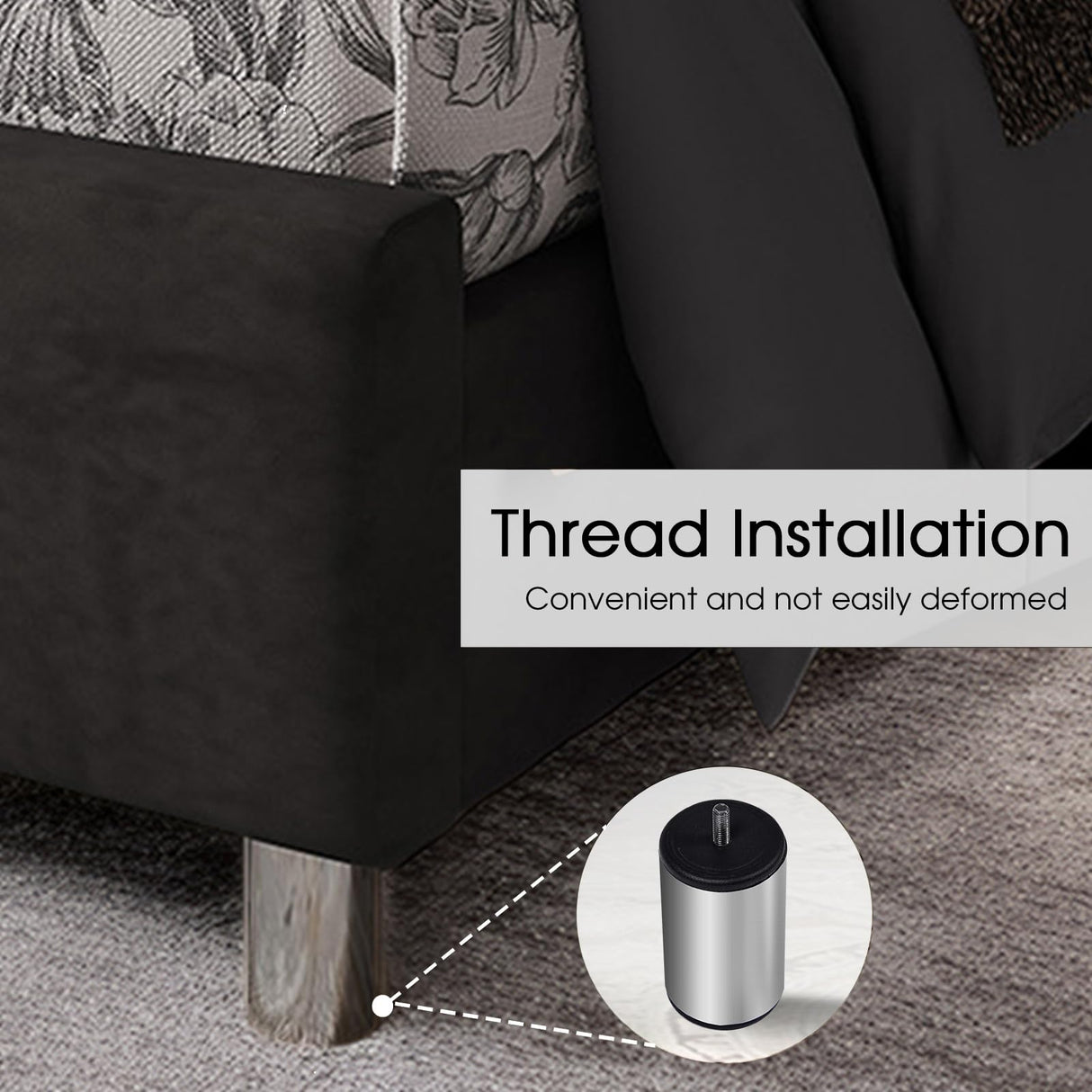 PaPaJet Upholstered Queen Bed Frame with Tall Headboard, Wingback Platform Bed, Low Profile Velvet Tufted Button, No Box Spring Needed, Easy Assembly, Black PaPaJet