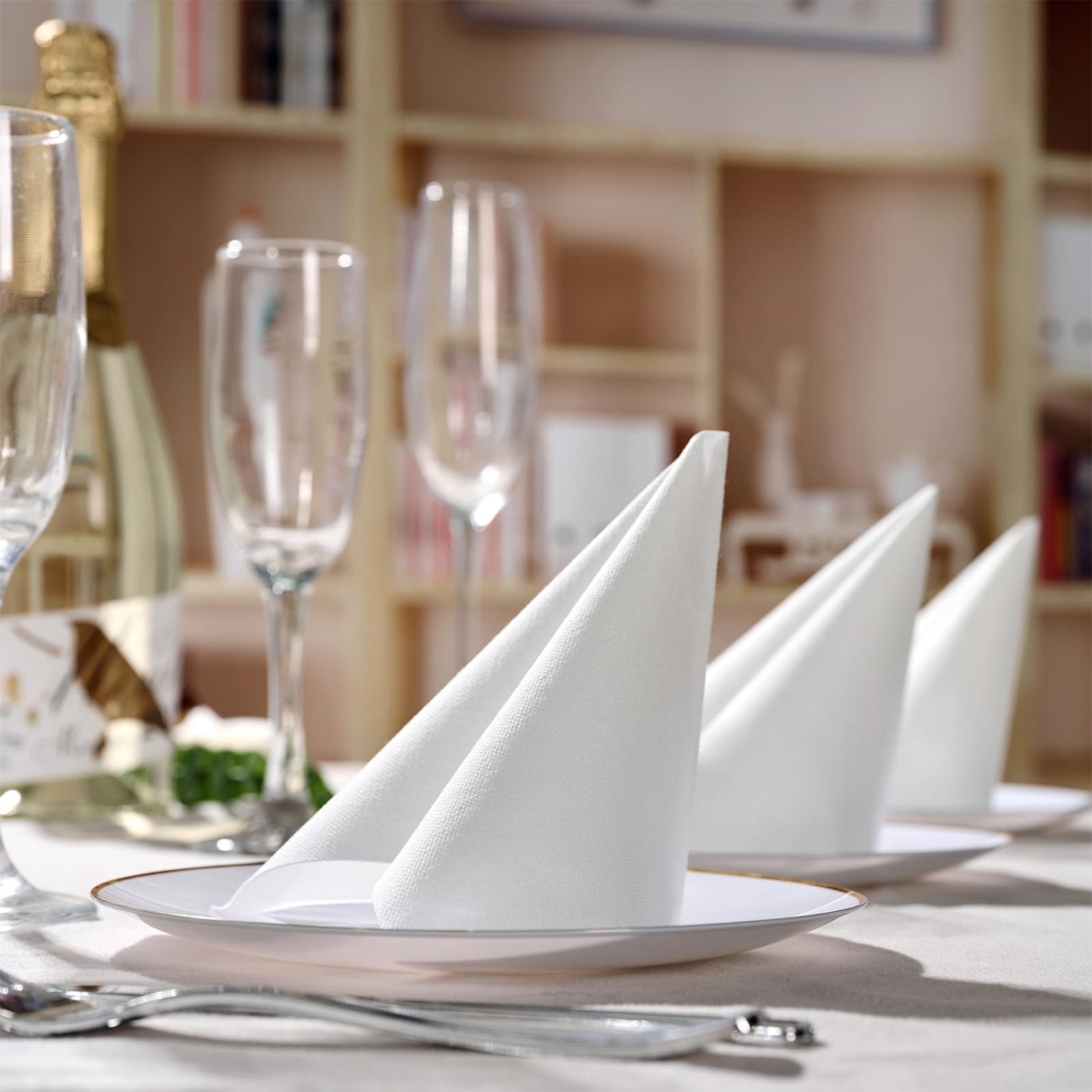 FOCUSLINE 100 Count Linen-Feel Disposable Cocktail Napkins -Square White Beverage Napkins - Soft and Absorbent Bulk Party Paper Napkins for Bar, Restaurant, Café, Wedding, Dinner or Events FOCUSLINE