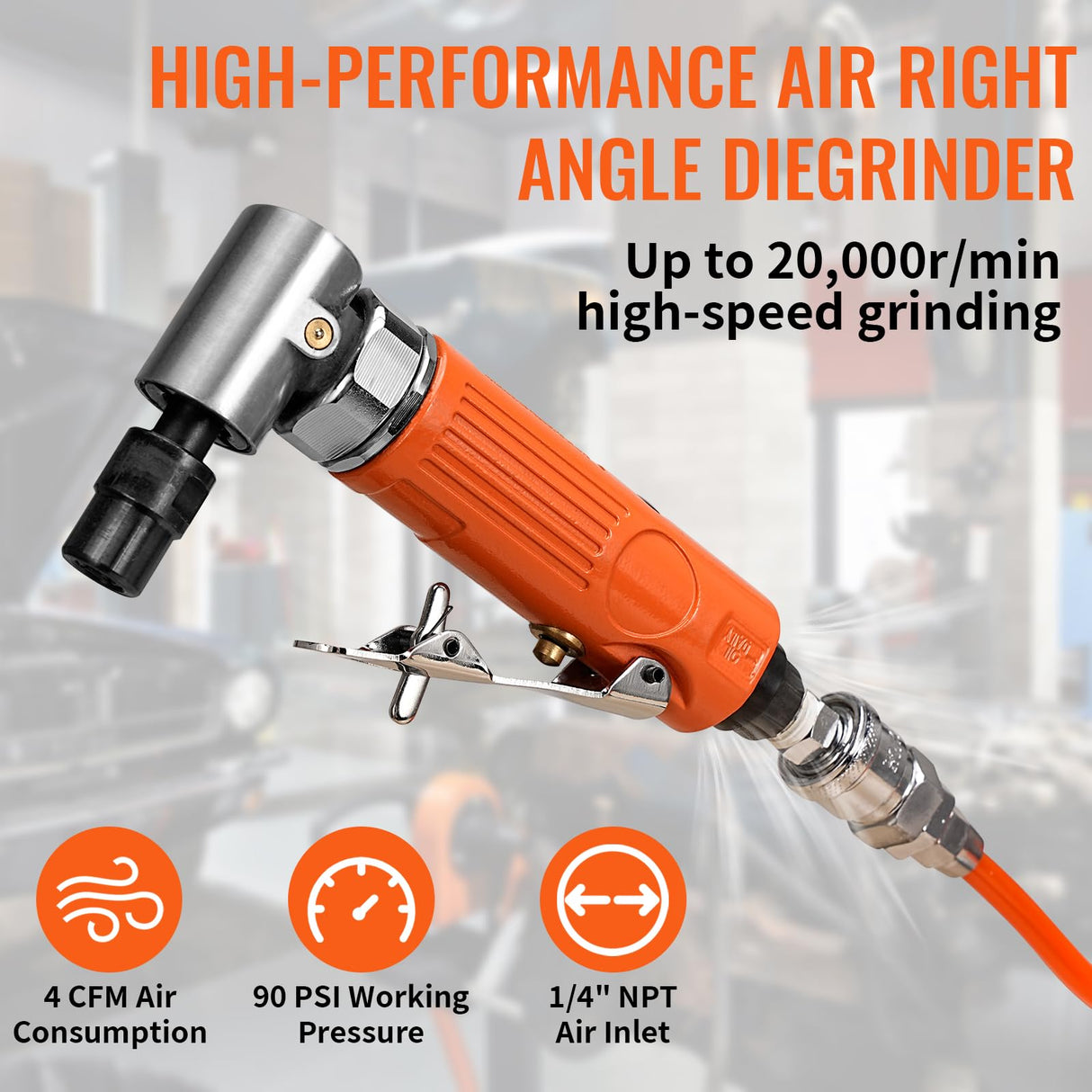 Baisiky 1/4" Mini Air Die Grinder Kit Right Angle 90 Degree Pneumatic Sander 20,000RPM High Speed with 1/4"(6MM) and 1/8"(3MM) Collets for Grinding, Polishing and More Baisiky