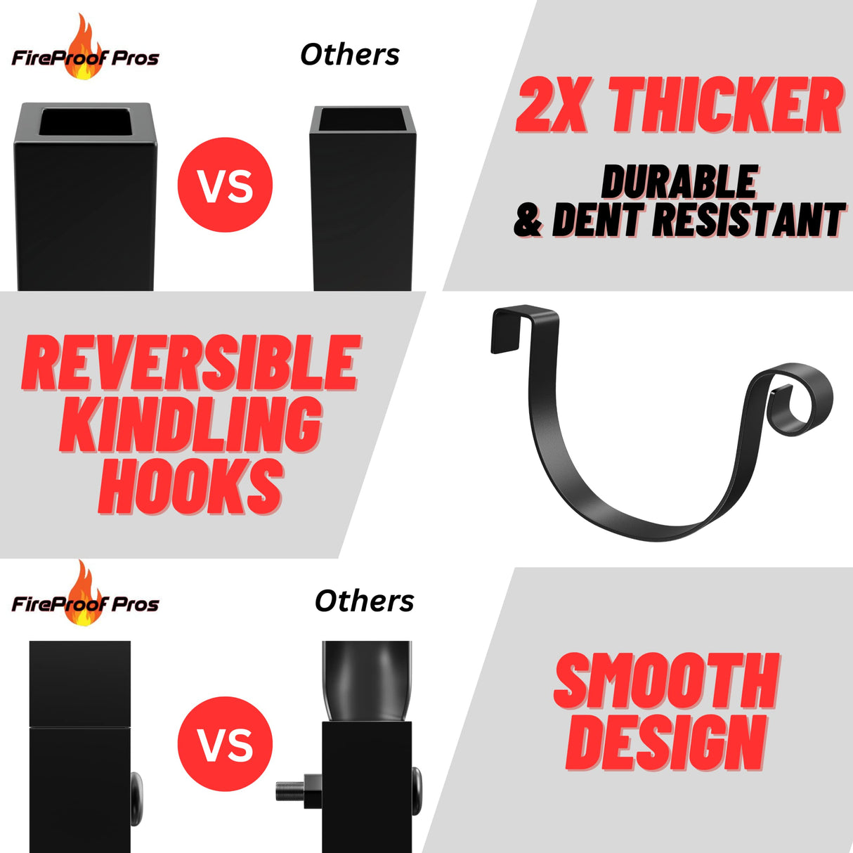 FireProof Pros Firewood Rack Outdoor and Indoor Firewood Storage with Kindling Wood Hooks. 25.6in Double Coated Fire Wood Rack. Waterproof Rustproof Stable Log Holder and Fireplace Decor Organizer FireProof Pros