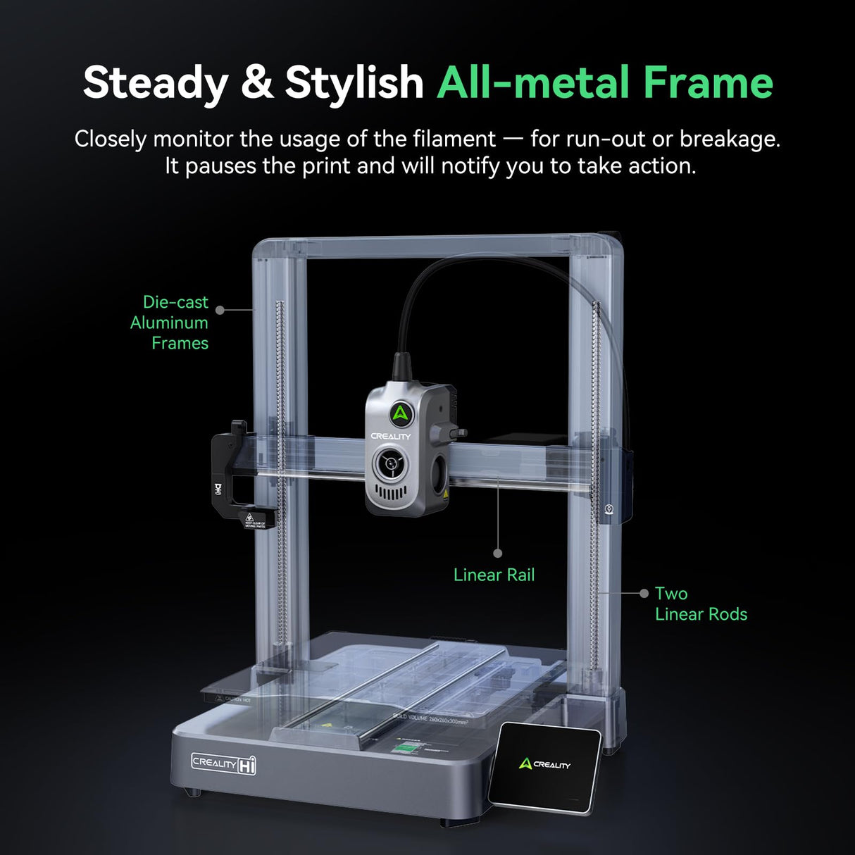Creality Hi Combo 3D Printer, Multi Color 3D Printer with CFS, 500mm/s High Speed Auto-Leveling Automatic Filament Reading Clog-Free Extruder 95% Pre-Assemble All-Metal Body 10.24×10.24×11.81inch Creality
