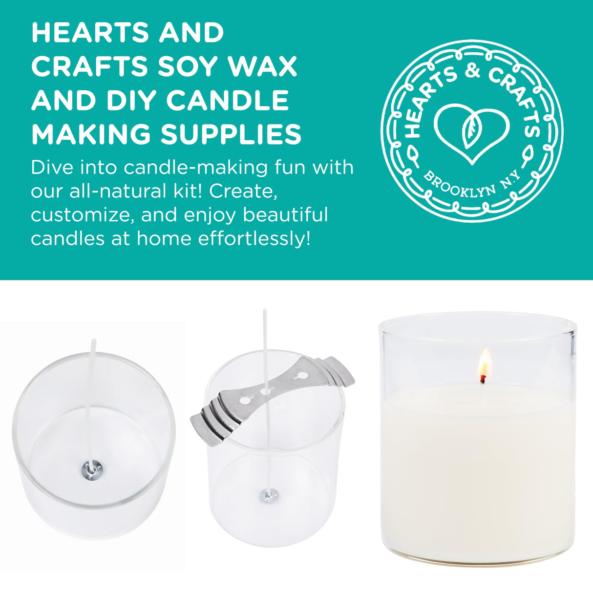Hearts & Crafts Candle Wax - Soy Wax for Candle Making Kit - 10 lbs Wax Flakes, 100 Pieces 6-Inch Candle Wicks, 2 Metal Centering Devices - Soy Candle Wax Bulk and DIY Candle Making Supplies Hearts & Crafts
