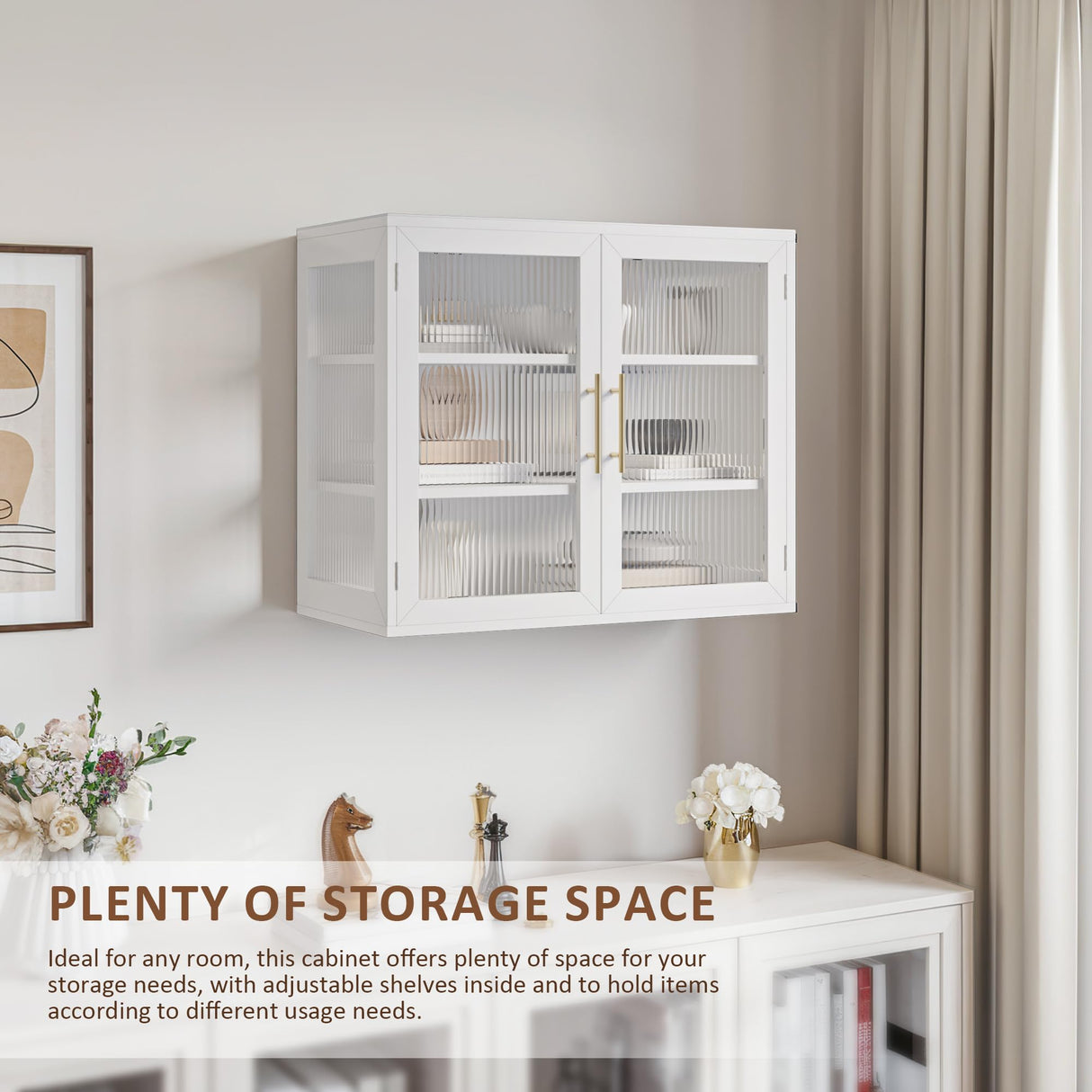 NEWOWNDS Wall-Mounted Bathroom Cabinet with Glass Door & Adjustable Shelves, Floating Storage for Kitchen & Laundry, White NEWOWNDS