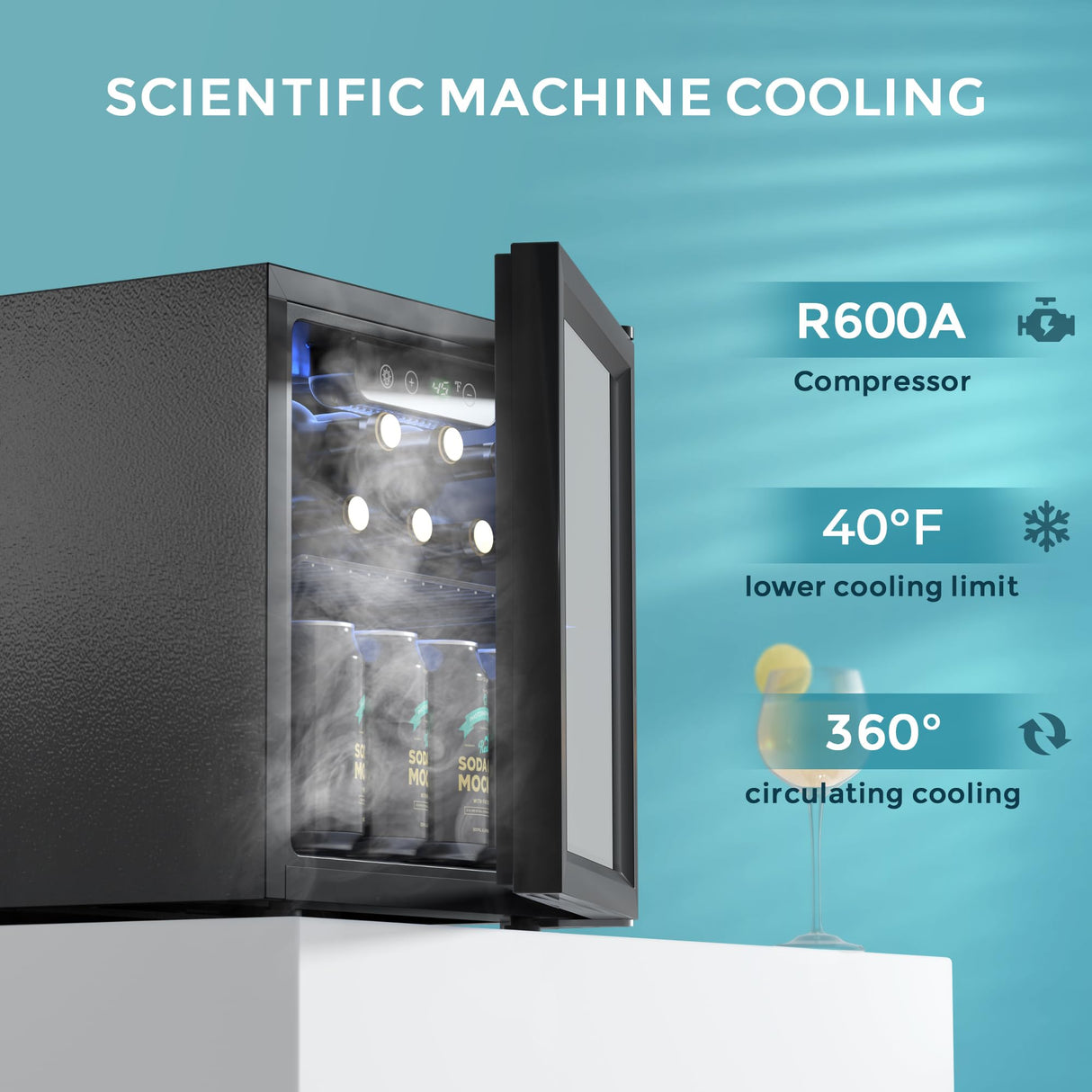 EUHOMY 48 Can Beverage Refrigerator cooler-Mini Fridge Glass Door for Beer Drinks Wines, Countertop Beverage Fridge with Adjustable Shelves Blue LED for Home/Office/Dorm/Bar, 1.3 cu.ft EUHOMY