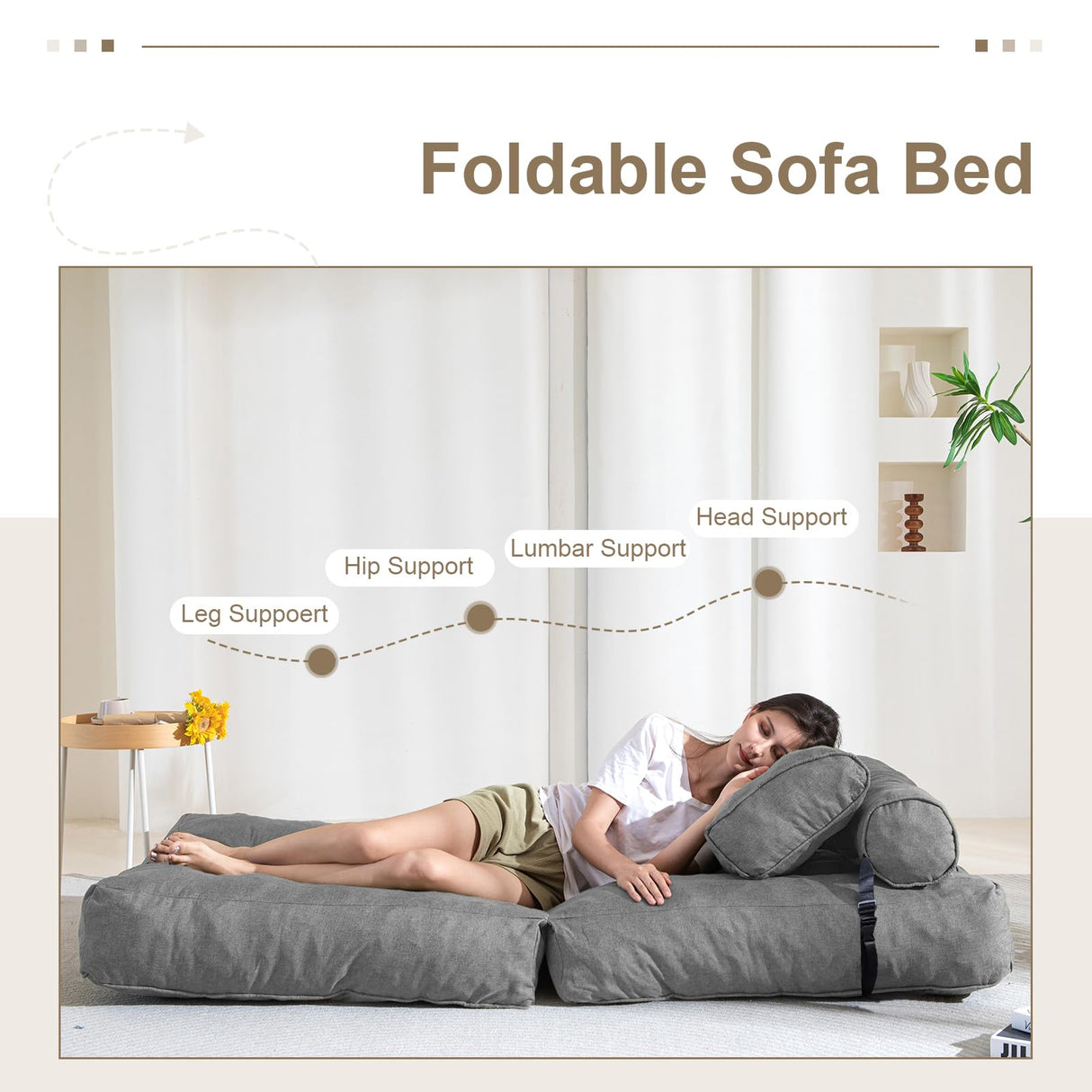 YOSHOOT Folding Couch Sofa Bed, Convertible Sleeper Chairs with Back Support, Foldable Couch Futon Mattress with Pillow, Portable Fold Out Chair Bed Floor Mattress Floor Couch for Living Room YOSHOOT