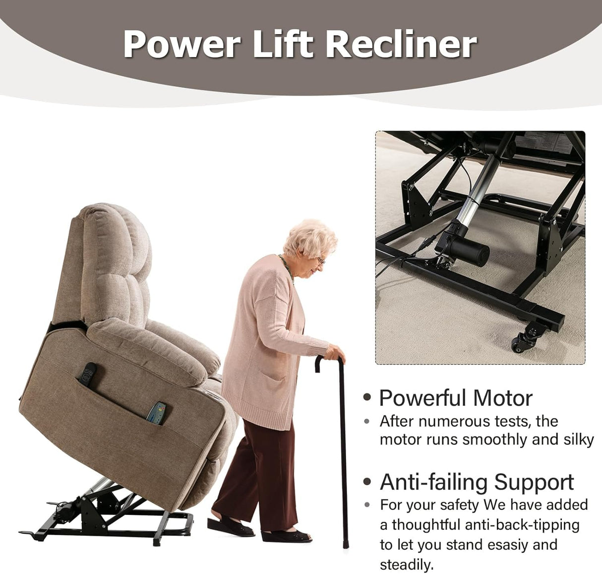 CANMOV Dual Motor Large Power Lift Recliner Chair for Elderly with Massage and Heat, Oversized Lay Flat Electric Lift Recliner, Heavy Duty Recliner Chair with USB Port, Side Pocket, Cup Holders, Brown CANMOV