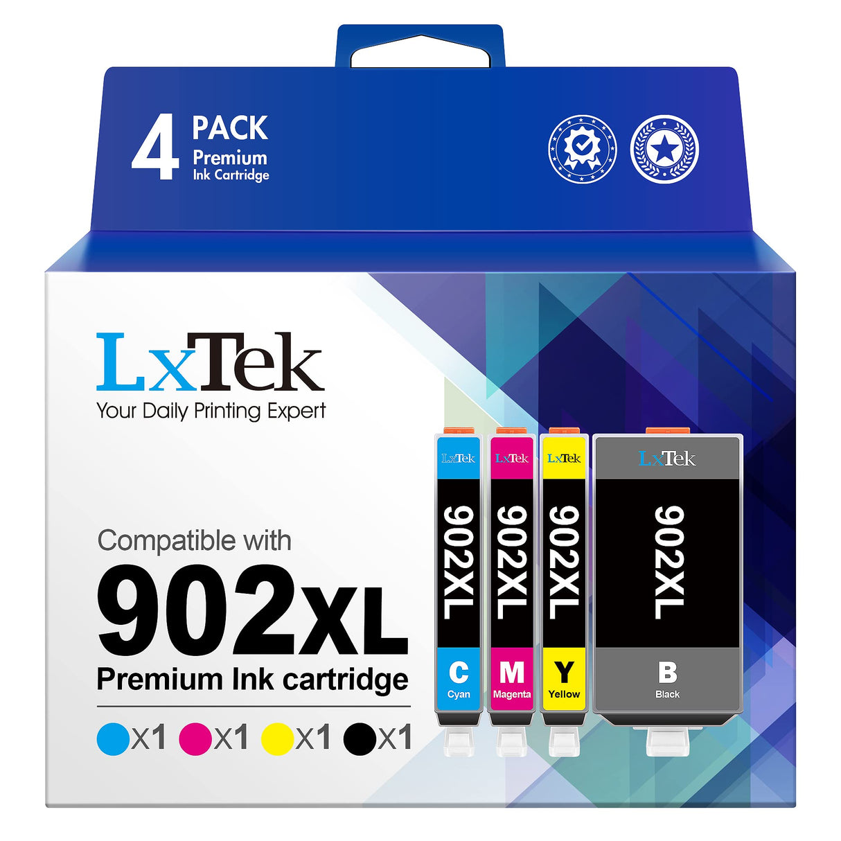 LxTek Compatible Ink Cartridge Replacement for HP 902XL Ink Cartridges Combo Pack, Replacement for HP 902 Ink Cartridges Compatible with Officejet 6978 6968 6962 6958 Printer (4 Pack) LxTek