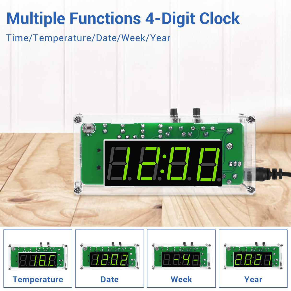 MiOYOOW TJ-56-428 4-Digit Digital DIY Clock Kits with Acrylic Shell, DIY Alarm Clock Soldering Practice Kit for Students and DIYers, DIY Electronics Kit for Learning Electronics MiOYOOW
