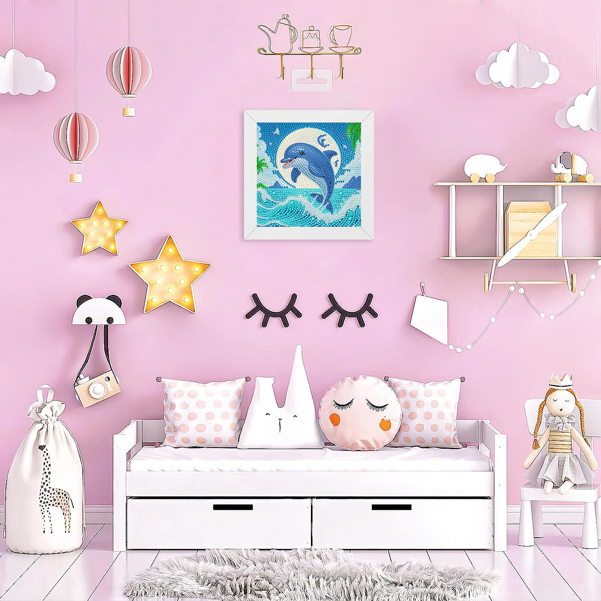 WEMEON Dolphin Diamond Art Painting Kits for Kids with Frame,Animal Diamond Art for Children Ages 4-8-12, with Beautiful Package for Gift Home Wall Decor(7x7inch) WEMEON