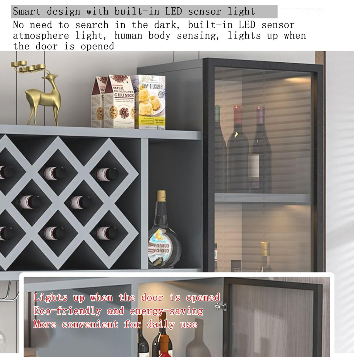 Simple Inverted Wine Glass Rack With LED light ,Large bar glass display shelf,Suspended bar display cabinet for liquor,Home use wooden wine rack wall mounted,Living room, bar, kitchen(Teak,120cm/47in) SEIFE