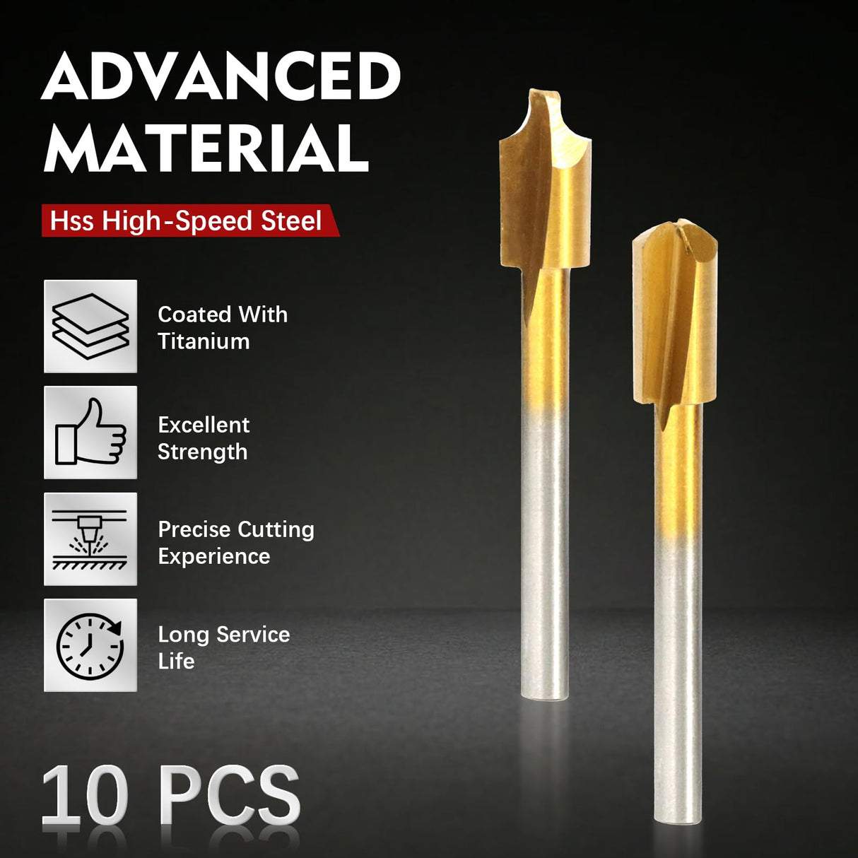 Renyu 10 Pcs HSS Router Carbide Engraving Bits, 1/8"(3mm) Shank Carbide Engraving Bit Set for Carving, Drilling, DIY Woodworking, Trimming RENYU