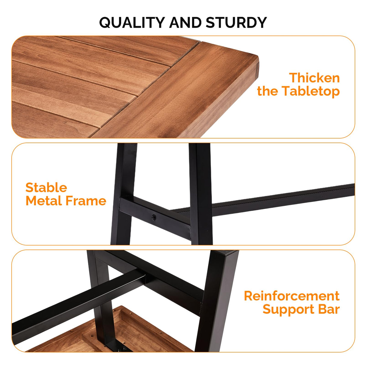 VINGLI Outdoor Wooden Coffee Table with Metal Frame - Heavy Duty 350lbs All-Weather Patio Table, Waterproof Solid Wood Top & Rust-Proof Steel Base for Balcony, Porch, Deck, Garden, Rectangle VINGLI