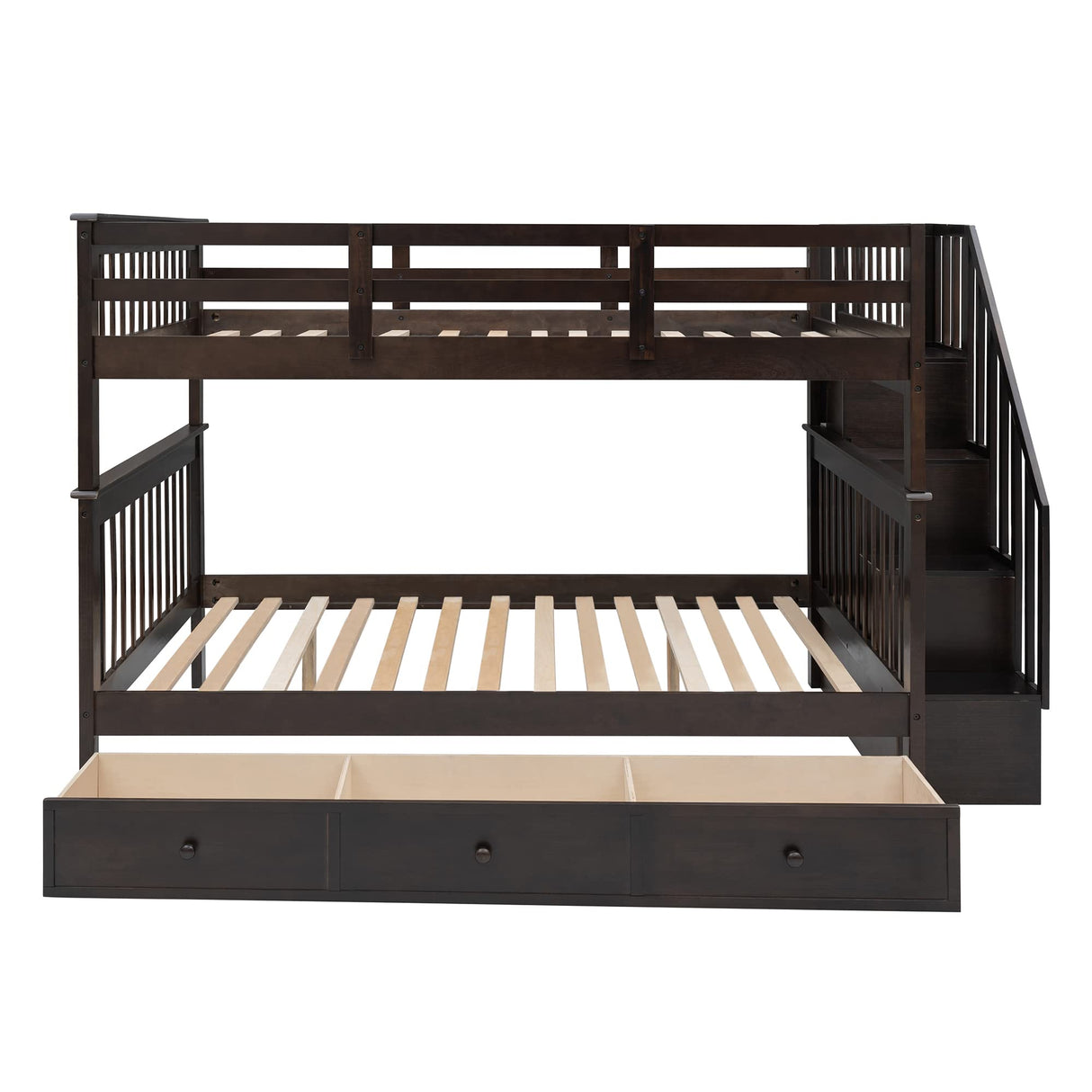 Harper & Bright Designs Full Over Full Bunk Bed with Stairs and Storage Drawers, Solid Wood Full Bunk Bed Frame for Kids Teens Adults - Espresso Harper & Bright Designs