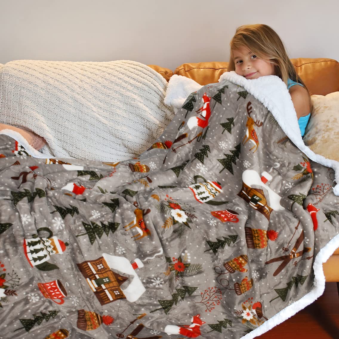 Catalonia Sherpa Throw Blanket, Super Soft Fleece Plush Sofa Couch Blanket, TV Bed Blanket, Comfy Cozy Fluffy Warm, Christmas Theme Throws, Blanket(50x60 inch, Tribe) Catalonia