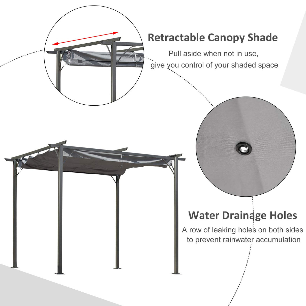 Outsunny 10' x 10' Outdoor Retractable Pergola Canopy, Metal Patio Shade Shelter for Backyard, Porch Party, Garden, Grill Gazebo, Gray Outsunny
