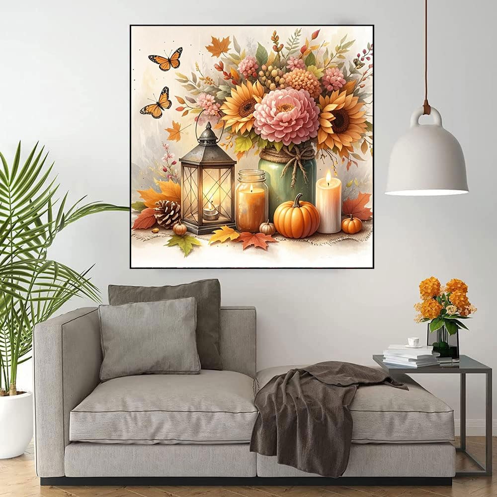 Fall Harvest Diamond Paintings Kits for Adults, Pumpkin Diamond Art Kits Full Drill Diamond Dots Paint with Diamonds Gem Arts and Crafts for Beginner Adults Home Wall Decor Generic