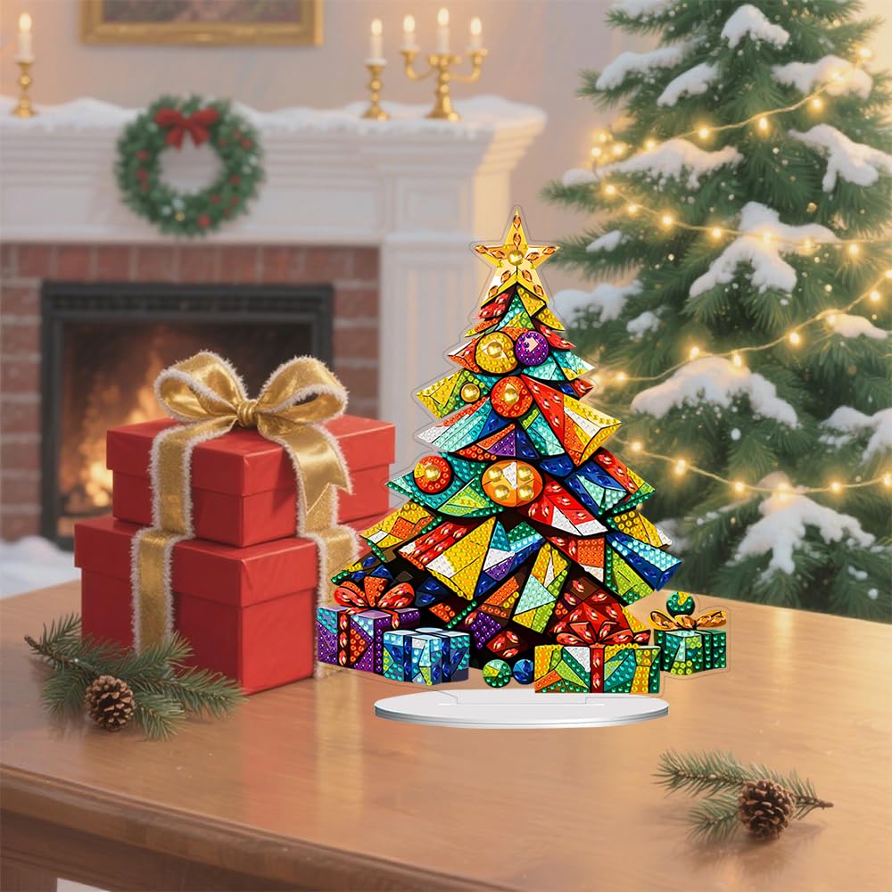hyzsj DIY Diamond Desktop Ornament Christmas Tree, Crystal Diamond Art Painting Tabletop Ornaments Single Sided, Diamond Ornament for Adult Beginner Home Office Decor Crafts Gift hyzsj