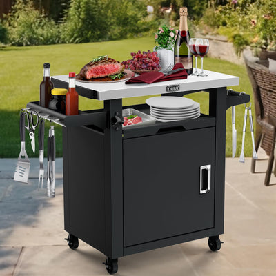 NUUK Grill Carts Outdoor with Enclosed Cabinet and Storage Drawer, Portable Patio Bar Cart with Wheels Stainless Steel Kitchen Storage Island 20" x 30" Rolling Prep Station for BBQ, Deck, Backyard