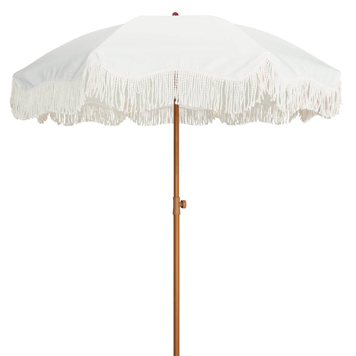 AMMSUN Boho Fringe Umbrella Outdoor Patio, 6.5ft UPF50+ Picnic Umbrella with Tassels with Steel Pole and Push Button Tilt, Antique White AMMSUN