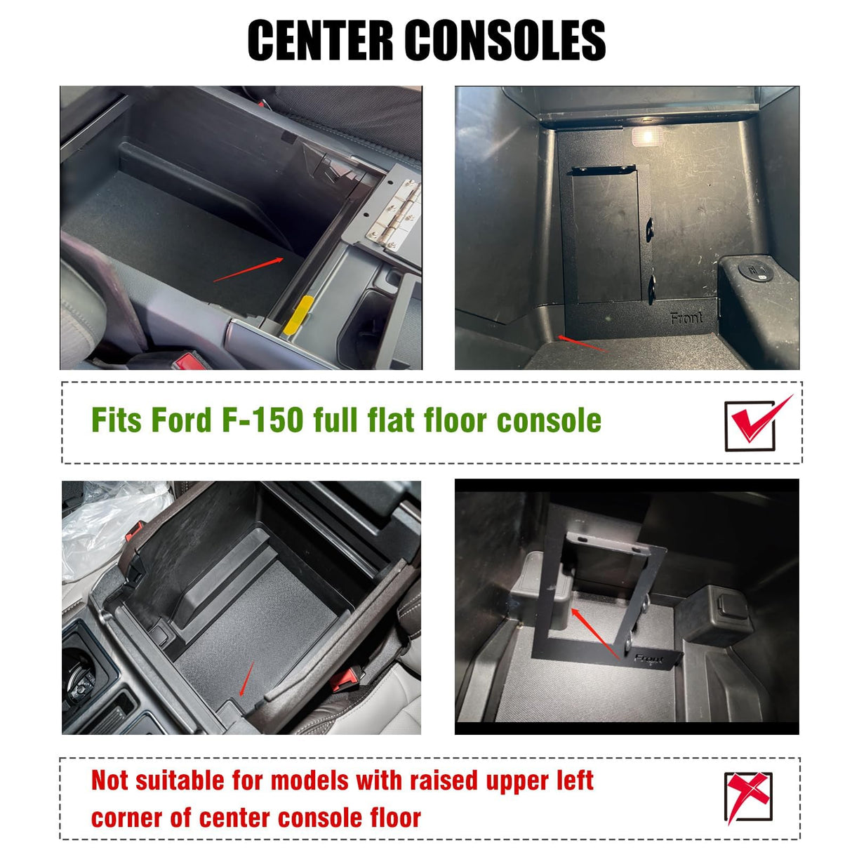 3mirrors Center Console Safe Gun Safe Box with Springs Hinge Compatible with 2021-2024 Ford F150, 2022-2023 F150 Lightning 3mirrors