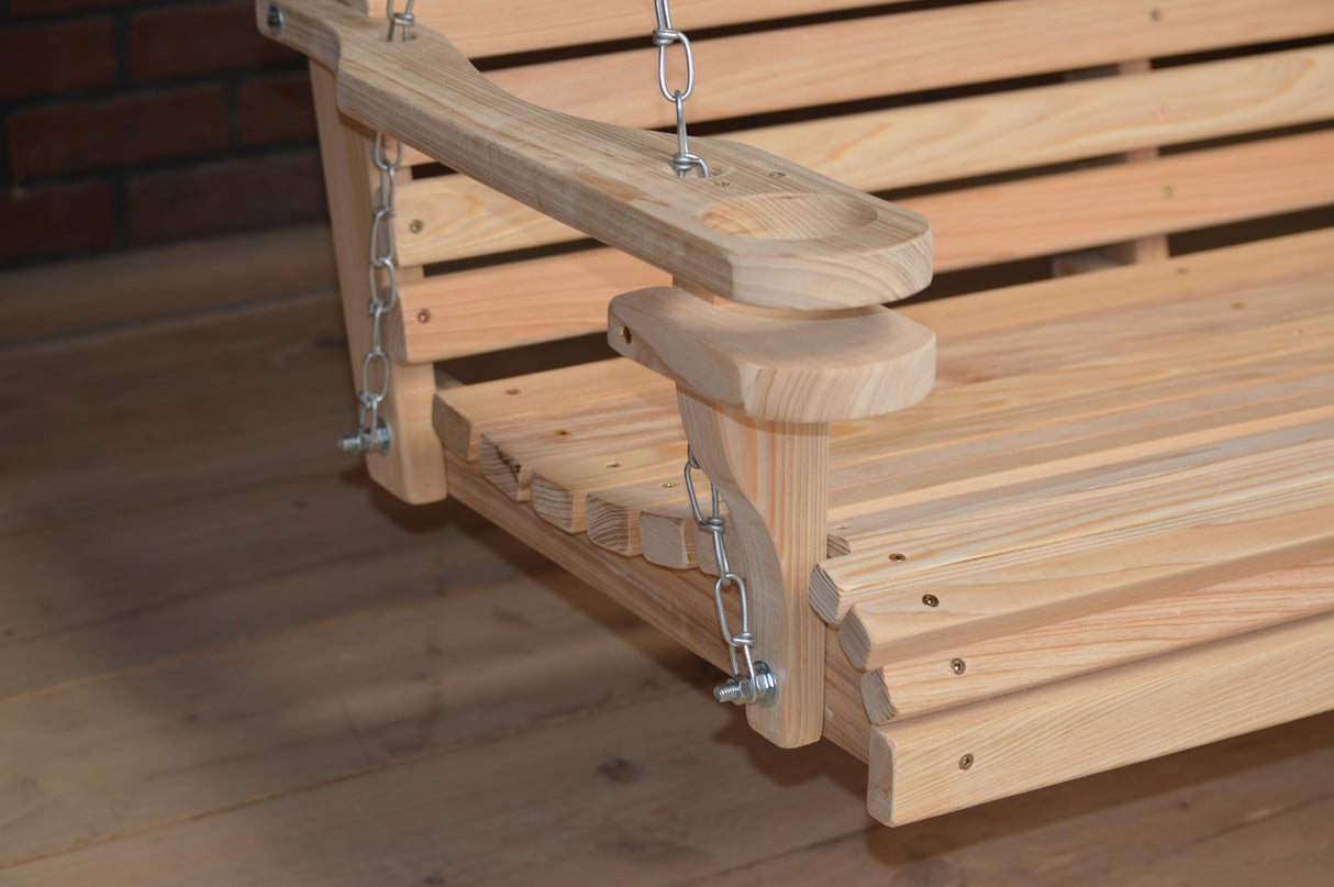 Generic 7ft Cypress Rolled Contoured Porch Swing, Heavy Duty Chains (800Lbs) with Cup Holder Arms, Unfinished Natural Wood Tone Generic