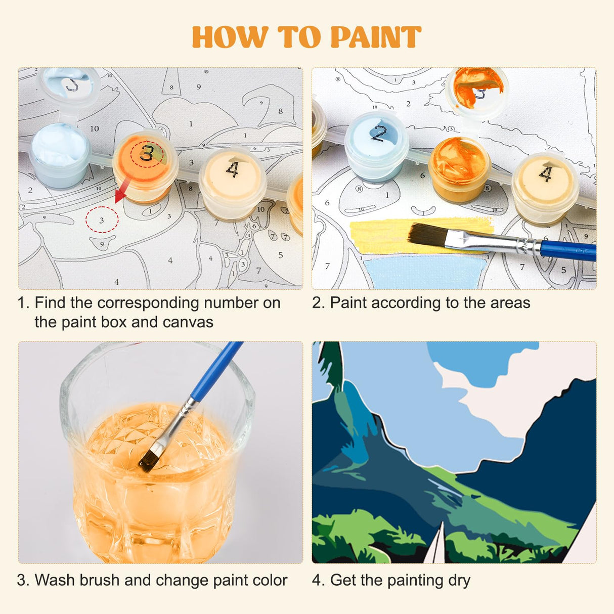 MXJSUA 4 Pack Beach Sea View Paint by Numbers Kit with Framed Canvas for Ages 6-12 Kids, Paint by Numbers Kits for Adult Beginners, Acrylic Oil Painting for Home Wall Decor Gift (8x8 inch) MXJSUA