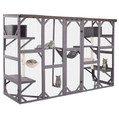 AIVITUVIN Catio Outdoor Cat Enclosure with Scratching Posts Large Wooden Cat House Playground Wall-Mounted Window Box Weatherproof Roof