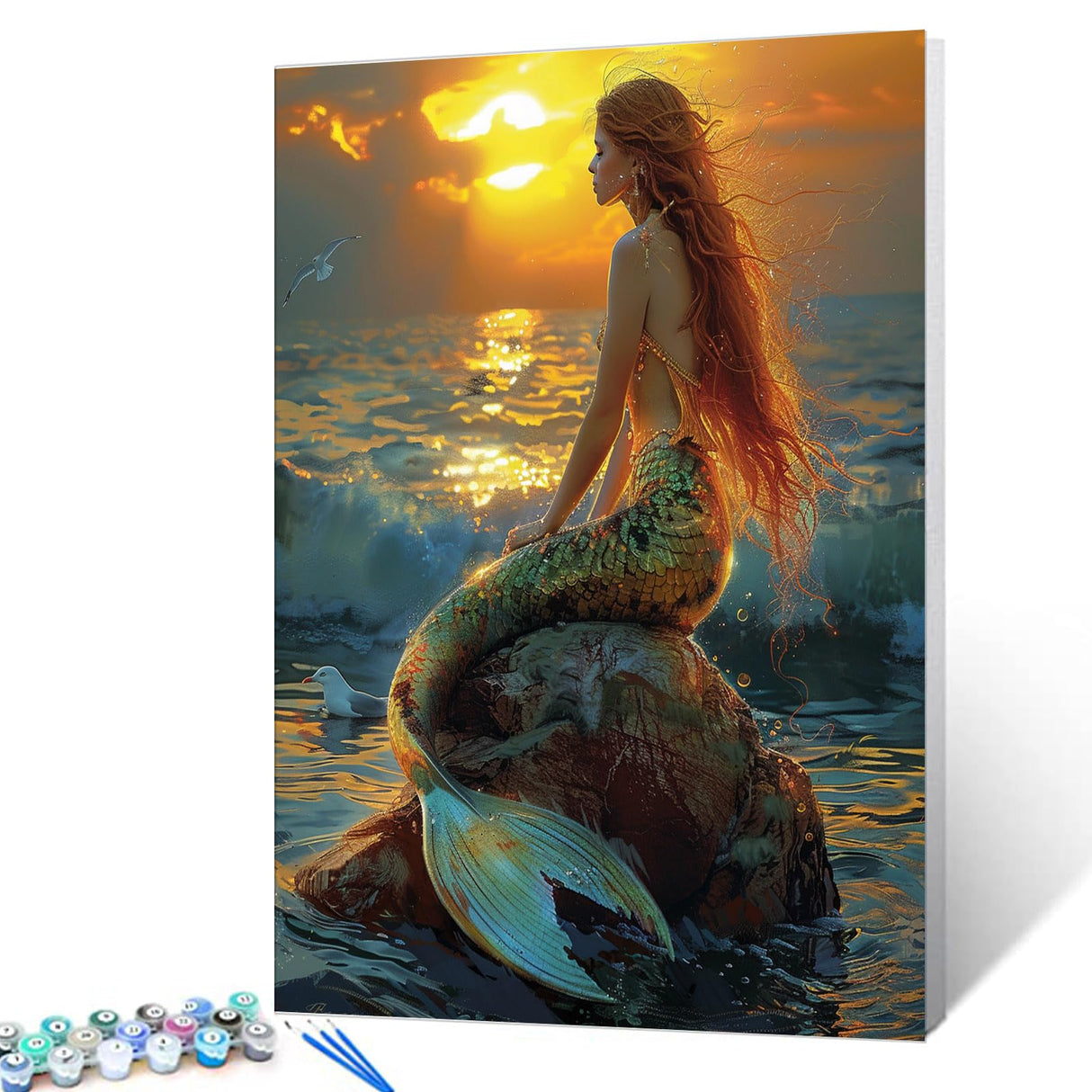 Tucocoo Mermaid Princess Paint by Number for Adults Sunrise Landscape DIY Oil Painting by Numbers Kits for Adults Beginner Gifts for Women Mermaid Lovers Fantasy Home Wall Decor 16x20Inch Frameless Tucocoo
