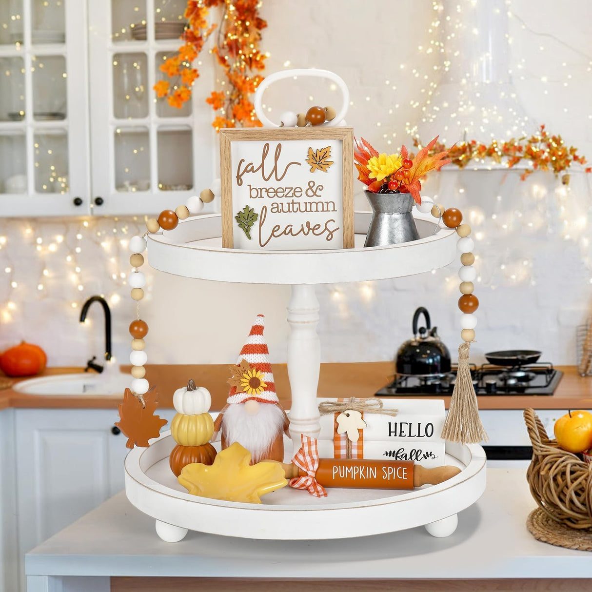 Thanksgiving Decorations for Home 8PCS Tiered Tray Decor Set, Tabletop Fall Thanksgiving Decor for Shelf Mantel Fireplace Office Desk Coffee Bar Table Centerpieces Pumpkin Farmhouse Wood Sign SYNCVIBE
