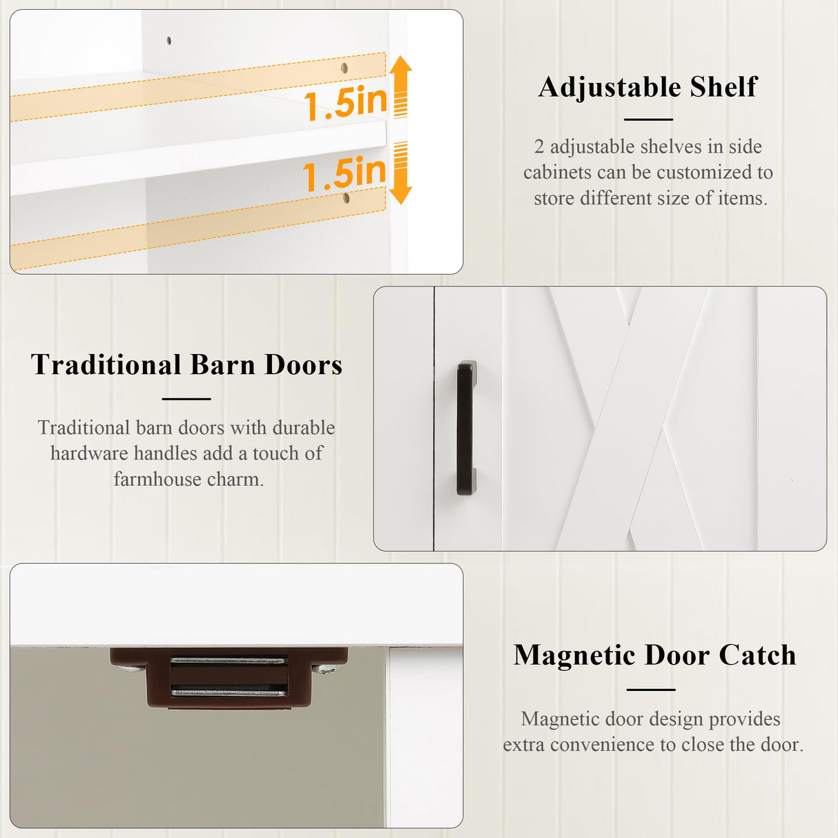 HOSTACK 55'' Sideboard Buffet Cabinet with Storage, Barn Doors Coffee Bar Station, Wood Kitchen Storage Cabinet with Shelves, Modern Farmhouse Console Table for Dining Room, Living Room, White HOSTACK