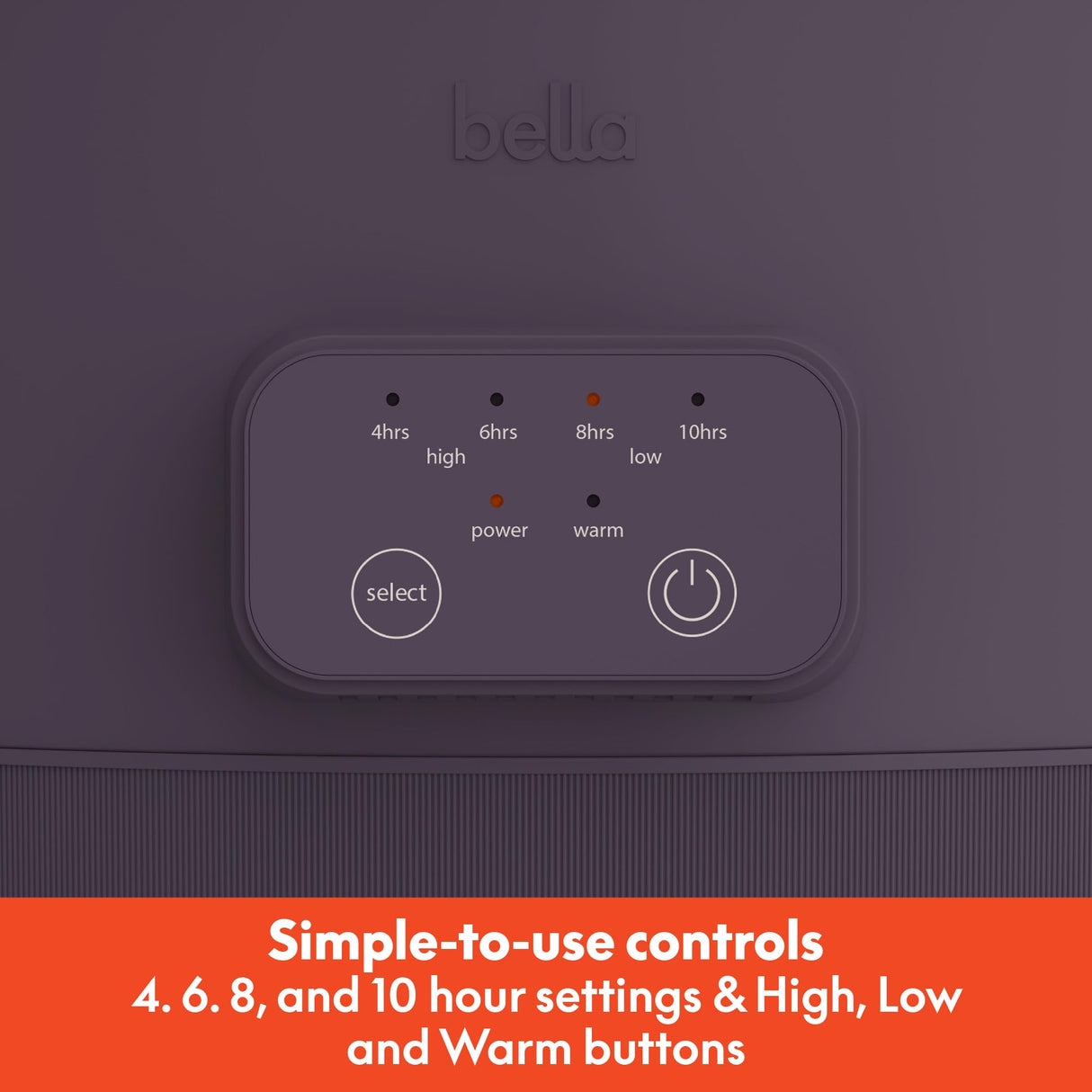 bella 6.0 Qt Programmable Slow Cooker, EverGood™ Ceramic Nonstick Coating, Adjustable Temperature & Cooking Times, Dishwasher Safe Stoneware Pot & Tempered Glass Lid, Tangle Free Cord Wrap, Plum BELLA