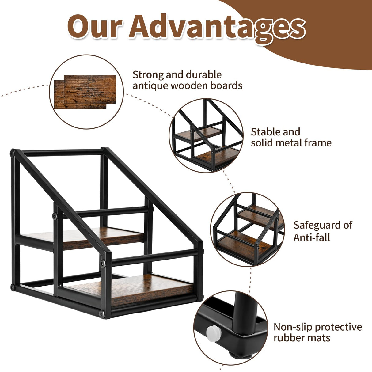 YQBRAO Coffee Syrup Rack Organizer,Liquor Bottle Display Shelf,2-Tier 4 Bottle Stand for Coffee Bar, Kitchen Station, Liquor, Wine, Dressing,Rustic Brown YQBRAO