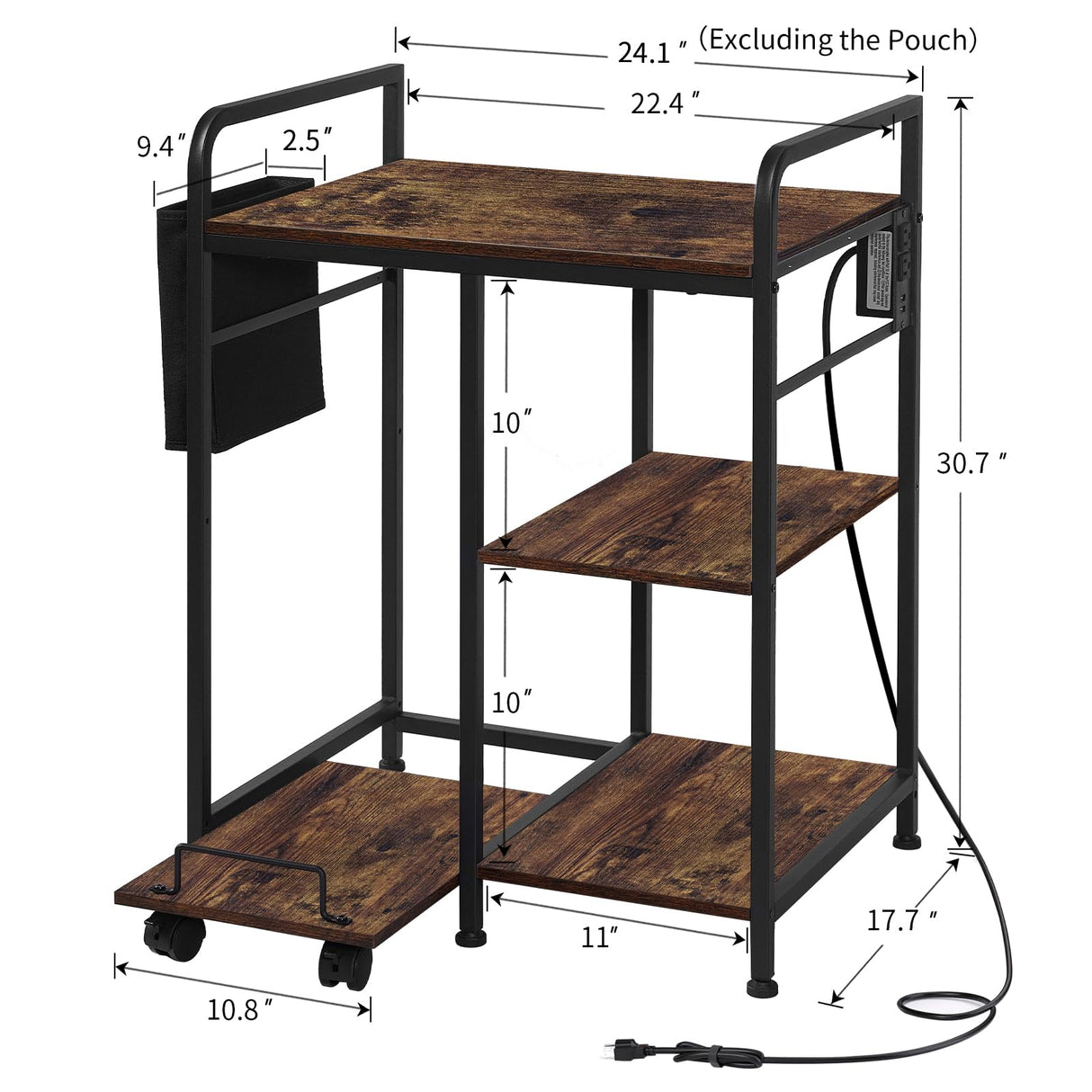 Home Printer Stand with Charging Station, 24x18 Inches Stands for Large Printer, Printer Shredder Stand with Storage for Home Office, Table for Fax Machine/PC Tower (Rustic Brown) SEDEGN